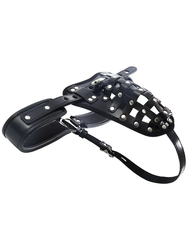 Men's Black Leather-Look Studded Lattice Strap Brief
