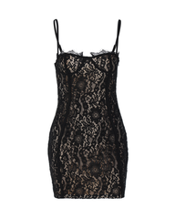 Sexy Black Sheer Lace Trim Bodycon Mini Dress