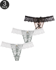 3-Pack Sexy Leopard Print Lace Trim Bell-Decorated Thongs