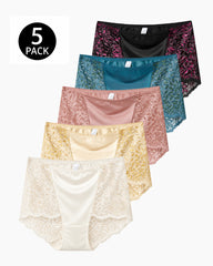 5-Pack Plus Size High Waist Ice Silk Lace Boyshorts