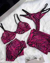 Sexy Zebra Print 4-Piece Lingerie Set