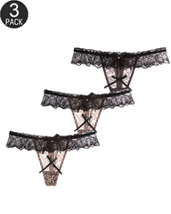 3-Pack Sexy Leopard Print Lace Trim Bell-Decorated Thongs