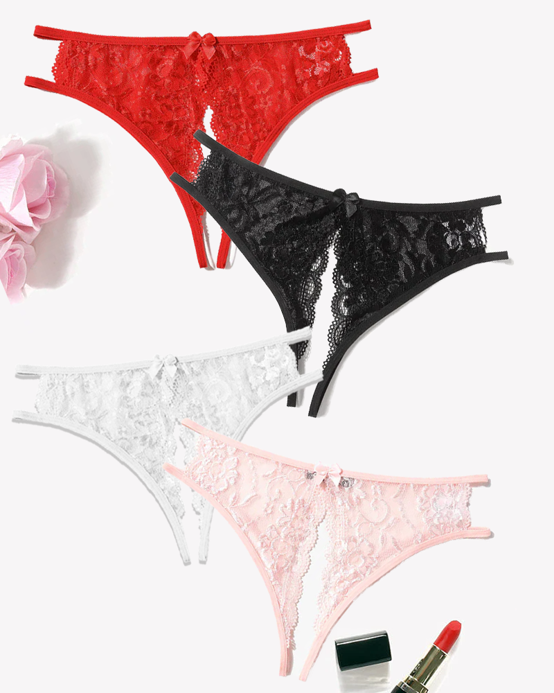 Lace Panties Floral Lace Briefs with Bow