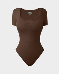 Square Neck Short Sleeve Snatching Bodysuit