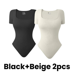 Square Neck Short Sleeve Snatching Bodysuit