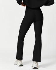 Pantalones acampanados de entrenamiento acanalados de cintura alta