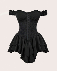 Sexy Jacquard Ruffle Off-Shoulder Corset Waist Dress