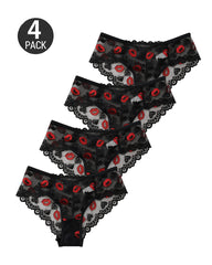4-Pack Sexy Lace See-Through Lip Embroidered Panties