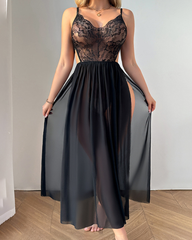 Sexy Sheer Lace Mesh Long Lingerie Nightgown