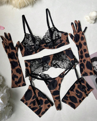 Sexy Leopard Print Lace Garter Lingerie Set
