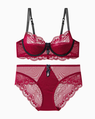 Sexy Floral Lace Underwire Bra & Mesh Panty Set