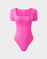 Square Neck Short Sleeve Snatching Bodysuit