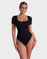 Square Neck Short Sleeve Snatching Bodysuit