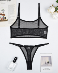 Sexy Solid Color Sheer Mesh Lingerie Set