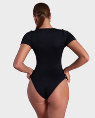 Square Neck Short Sleeve Snatching Bodysuit