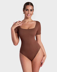 Square Neck Short Sleeve Snatching Bodysuit