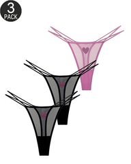3-Pack Rhinestone Heart Sheer Mesh Thong Panties