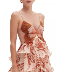 Bohemian Print Ruffle V-Neck Spaghetti Strap Maxi Dress