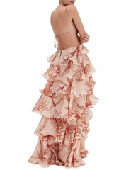 Bohemian Print Ruffle V-Neck Spaghetti Strap Maxi Dress