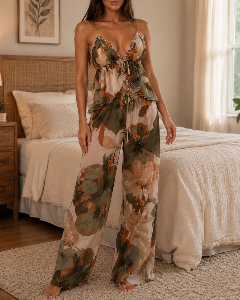 Comfortable Floral Print Camisole Pajama Set