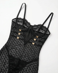 Sexy Shapewear Lace Sheer Metal Heart Detail Chemise