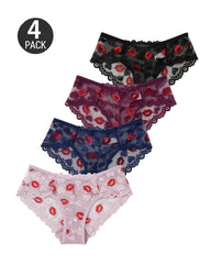 4-Pack Sexy Lace See-Through Lip Embroidered Panties