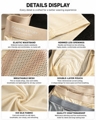 3-Pack Men's Satin Cool-Feel Ice Silk Breathable Mesh Boxer Briefs