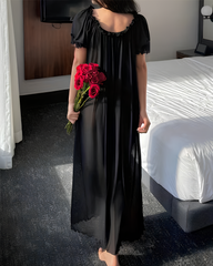 Sexy Sheer Mesh Ruffle Off-the-Shoulder Long Nightgown