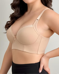 Women's Lace Trim Wide Back Underwire Long Body Shaping Push-up Bra