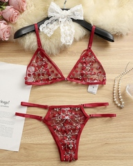 Sexy 3D Floral Embroidery Bra Set