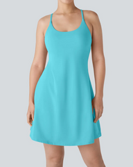 Women's Solid Color Sleeveless Casual Sports Dress with Pocket Shorts