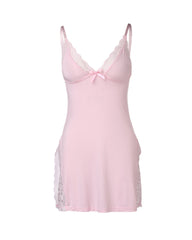 Women's Sexy Lace Side Slit Modal Suspender Nightdress