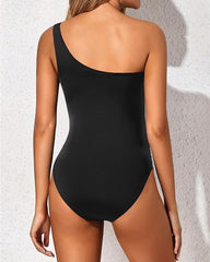Women's Tummy-Control Mesh One-Shoulder One-Piece Swimsuit