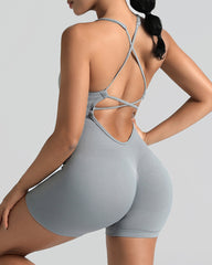 Women's Solid Color Cross Backless Adjustable Straps Sleeveless Bodycon Yoga Sports Bodysuit