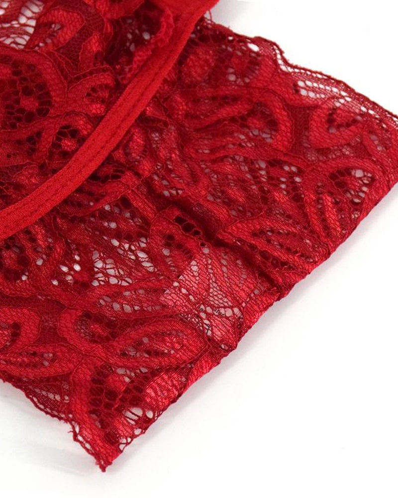 Translucent Pyjamas Women's Sexy Hollow Translucent Floral Lace Backless One-Piece Pajamas ...