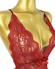 Translucent Pyjamas Deep V Sexy Translucent Floral Lace Cross-Back Open Crotch Design One ...