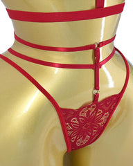 Women's Floral Lace Sexy Adjustable Strap Bra and Thong Set