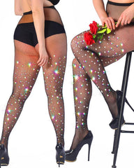 Women's Sexy Elastic Super Shiny Rhinestone Fishnet Stockings