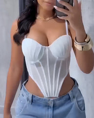 Sexy Fishbone Adjustable Shoulder Strap Tube Top Mesh Irregular Top