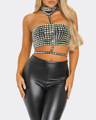 Sexy Halter Neck Backless Elastic Slim Fit Diamond Vest