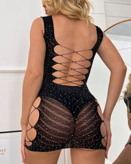Sexy Hot Diamond See-Through Elastic Hollow Nightdress
