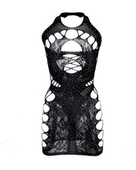 Sexy Halterneck Hot Diamond Hollow See-Through Backless Nightdress