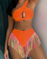 Women's Solid Fringe Hem Bikini Swimsuit