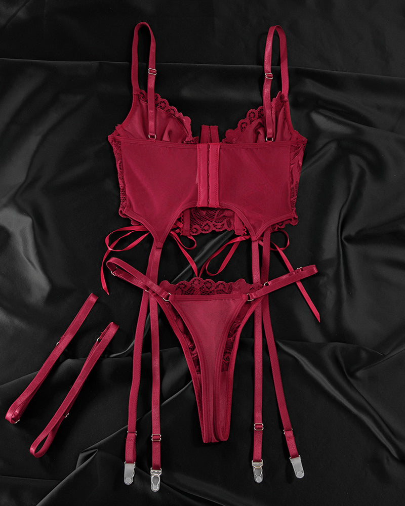 Pyjamas Strings Sexy Lace Low-Cut Gathered String Bra and Thong Pajamas Set – ShySilk