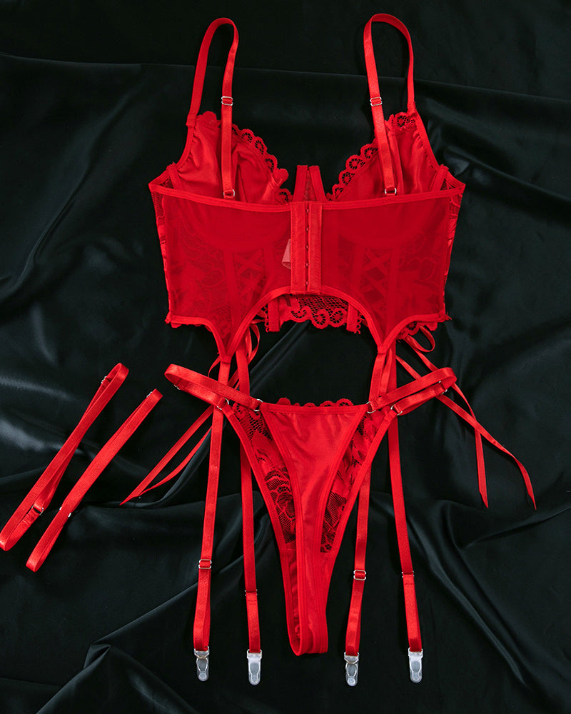 Pyjamas Strings Sexy Lace Low-Cut Gathered String Bra and Thong Pajamas Set – ShySilk