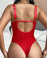 Sexy Deep V Skull Lace Embroidered Mesh Bodysuit