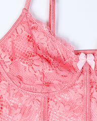 Sexy Lace See-Through Heart Print Camisole Nightdress and Thong Set