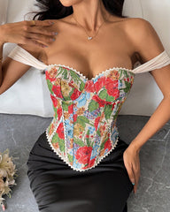 Retro Sexy Jacquard Palace Style Wrapped Chest Herringbone Top