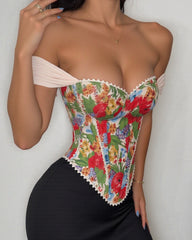 Retro Sexy Jacquard Palace Style Wrapped Chest Herringbone Top