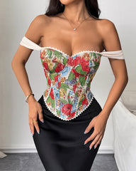 Retro Sexy Jacquard Palace Style Wrapped Chest Herringbone Top
